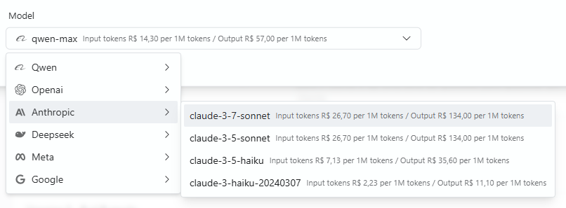Model Selection Modal