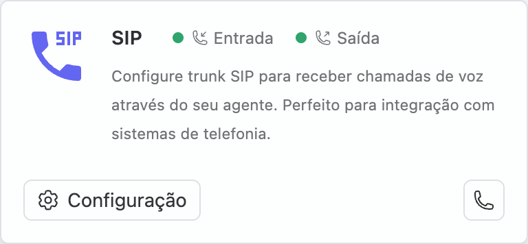 Card SIP na página de implantações