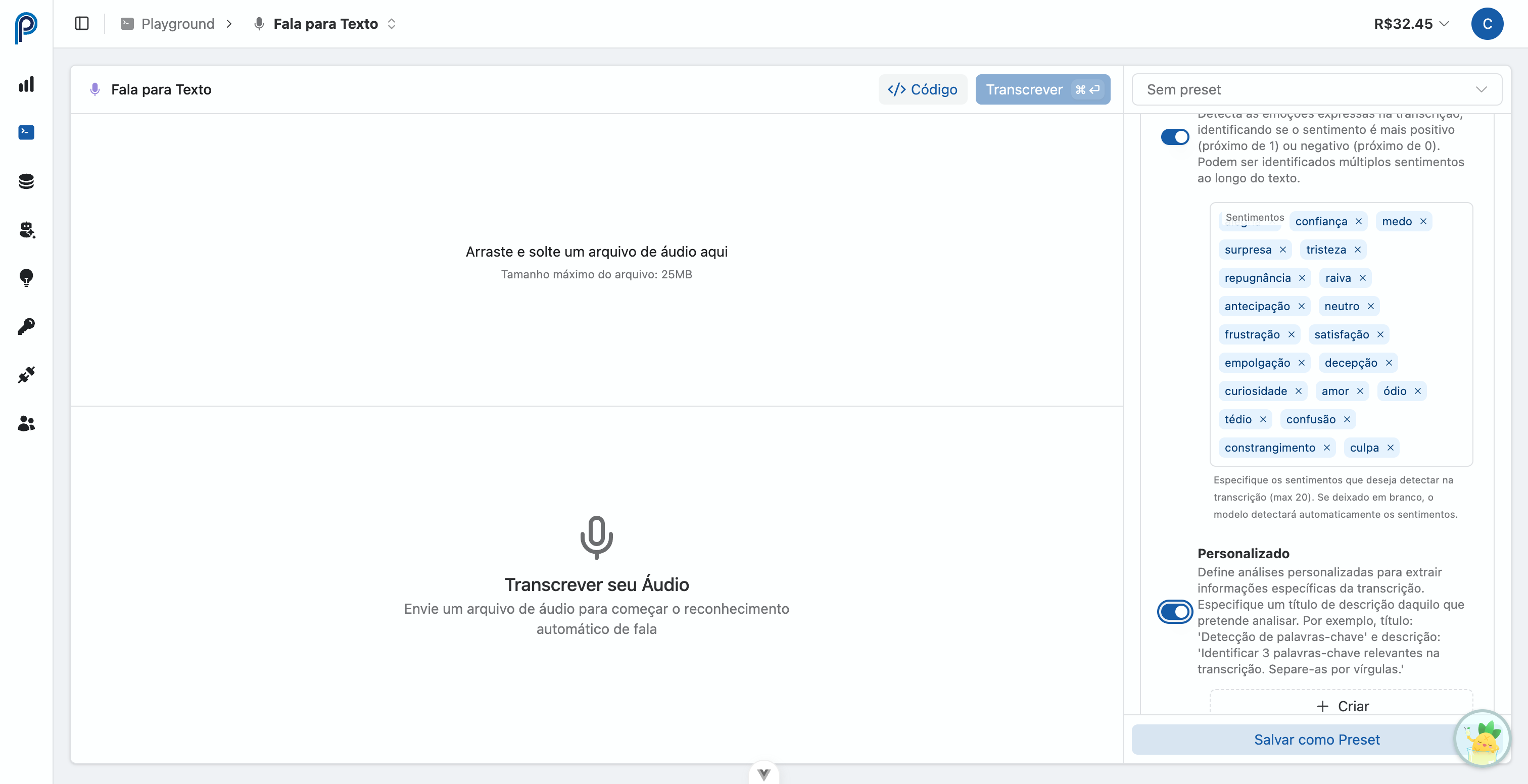 Configuração de Audio Insights