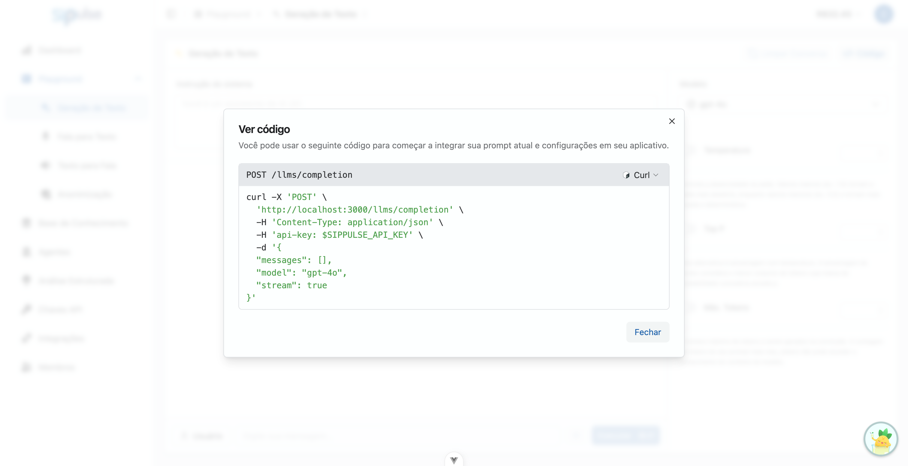 Modal Ver Código do Playground