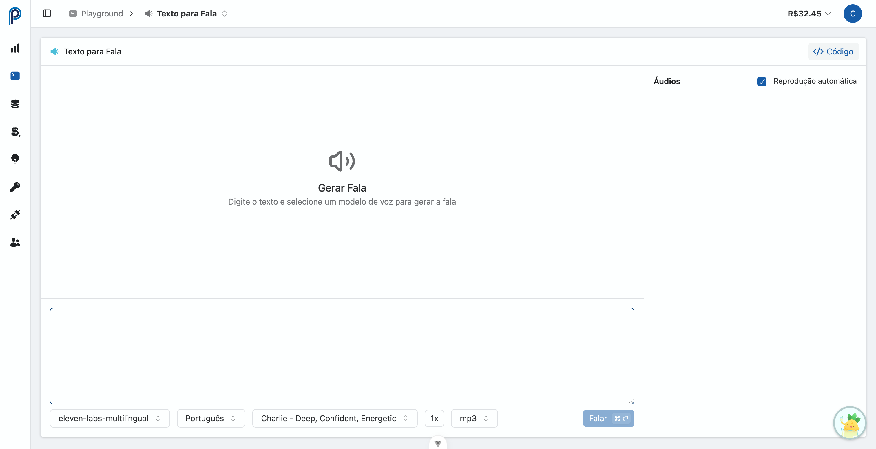 Playground de Texto para Fala